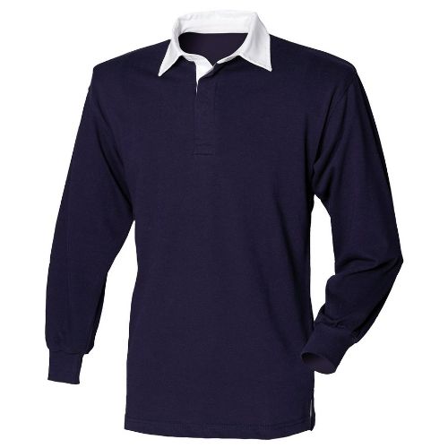 Front Row Long Sleeve Plain Rugby Shirt Navy/White